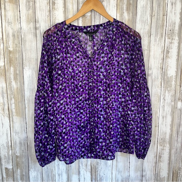 White House Black Market Purple & Gold Dot Button Sheer Blouse Women’s XS - Picture 4 of 9